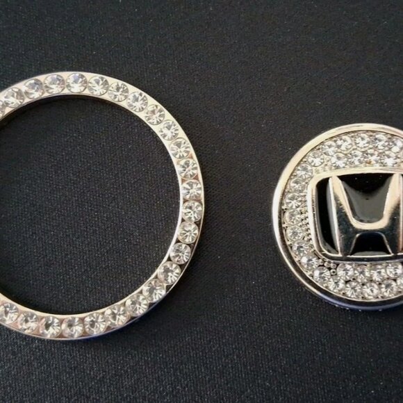 2pc. Car Push Start Button Metal Cover Rhinestone Ring And Cap. - Picture 2 of 2